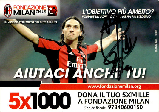 cartolina postcard Calcio Milan con Autografo Fondazione Onlus Ibrahimovic