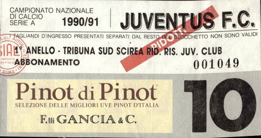 biglietto stadio CAMPIONATO NAZIONALE SERIE A 1990/91 JUVENTUS