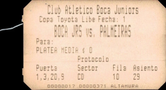 biglietto stadio BOCA JRS VS PALMEIRAS N 371