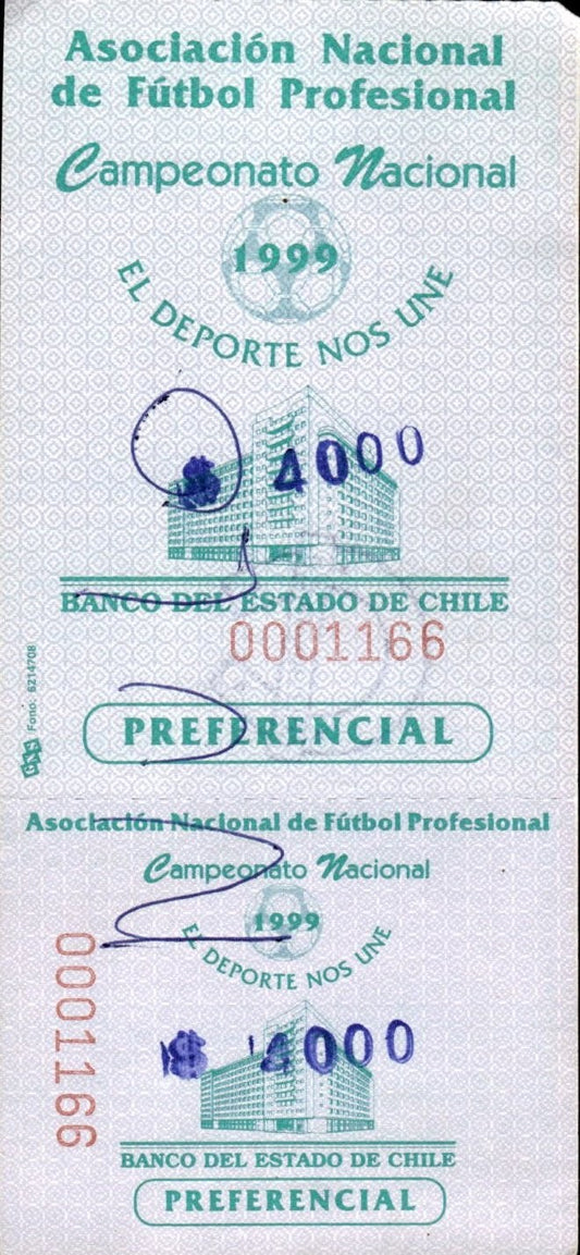 biglietto stadio CAMPEONATO NACIONAL EL DEPORTE NOS UNE 1999 N 0001166