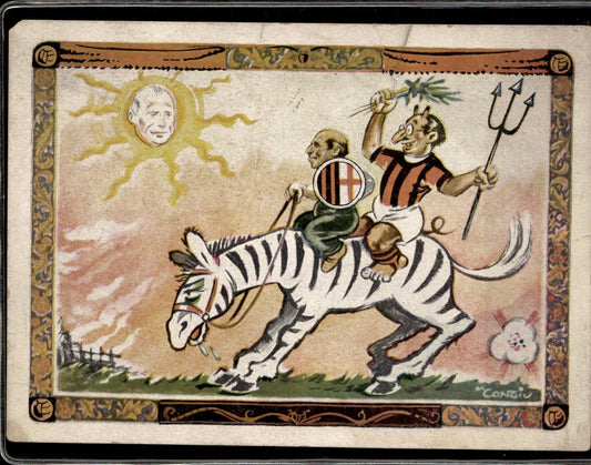 cartolina postcard calcio satirica Milan Juventus 1951