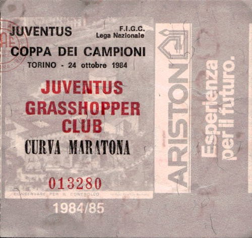 Biglietto stadio Juventus-Grasshopper Club 1984-85 Coppa dei campioni n 013280
