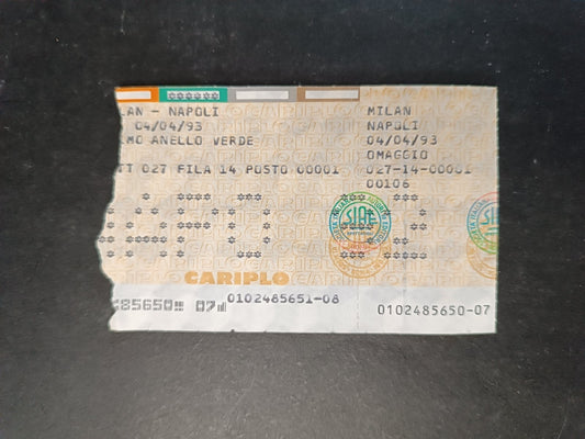 Biglietto STADIO MILAN-NAPOLI stadio SAN SIRO - 4 aprile 1993