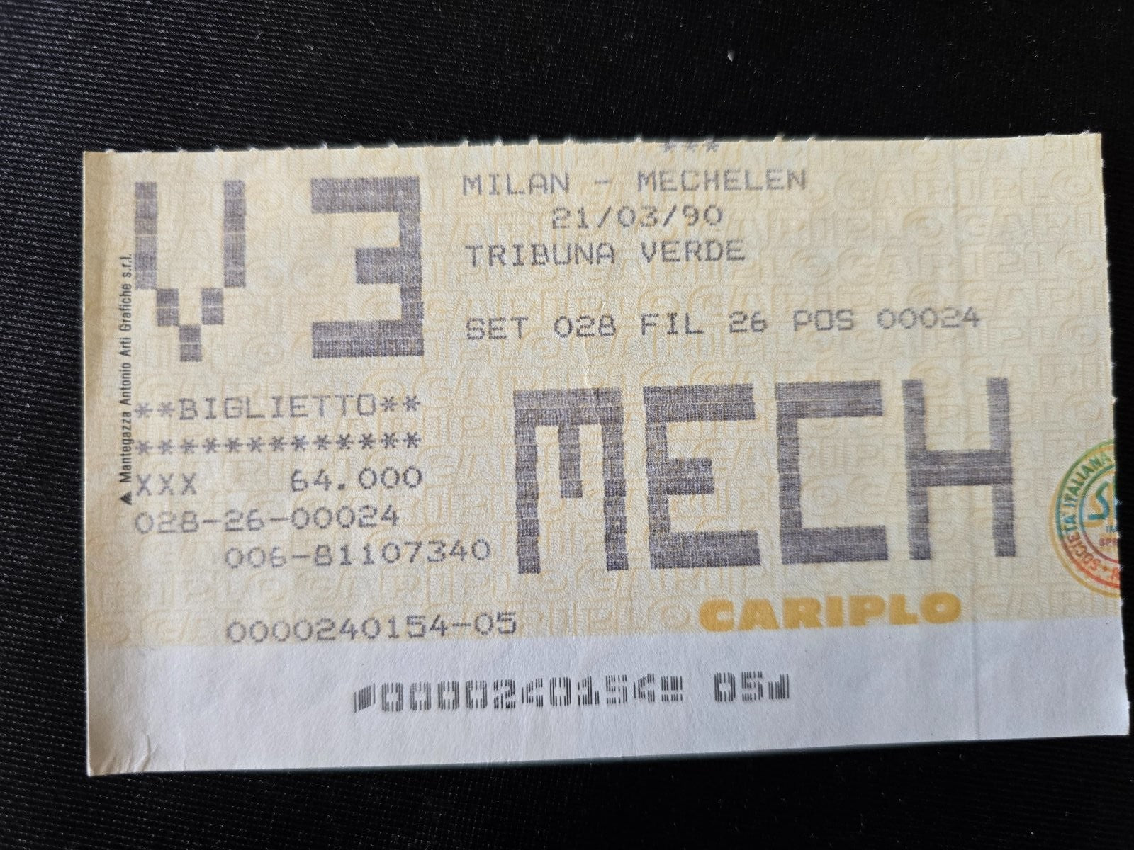 Biglietto Ticket Milan 2-0 Mechelen  1989/90 coppa campioni