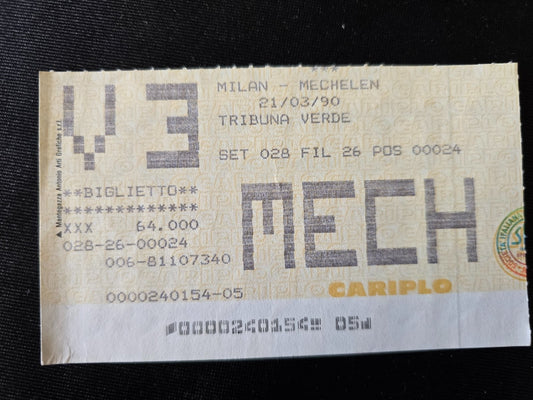 Biglietto Ticket Milan 2-0 Mechelen  1989/90 coppa campioni