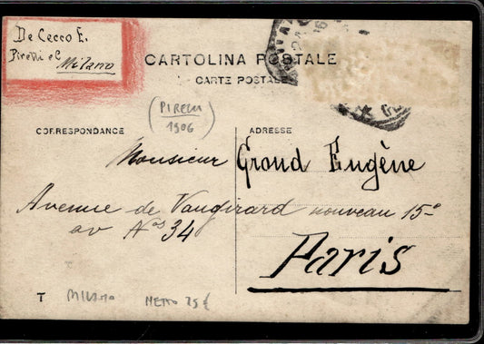 cartolina postcard Pirelli Milano Uomini che giocano A carte 1906