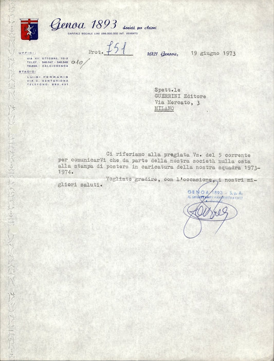 carta intestata societ� sportiva Genoa 1893 1973 01