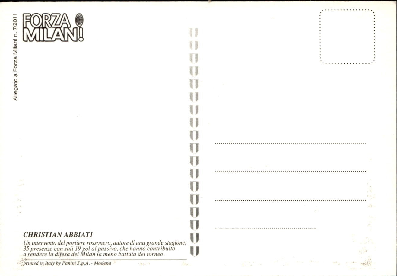 cartolina postcard Calcio Forza Milan 2011 Abbiati