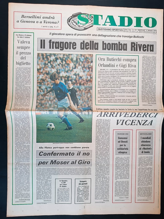 Quotidiano Sportivo STADIO numero 110 anno 1975 - Rivera