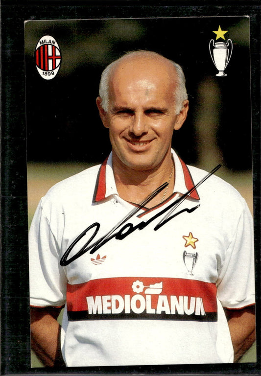 cartolina postcard Calcio Milan con Autografo Arrigo Sacchi 1990