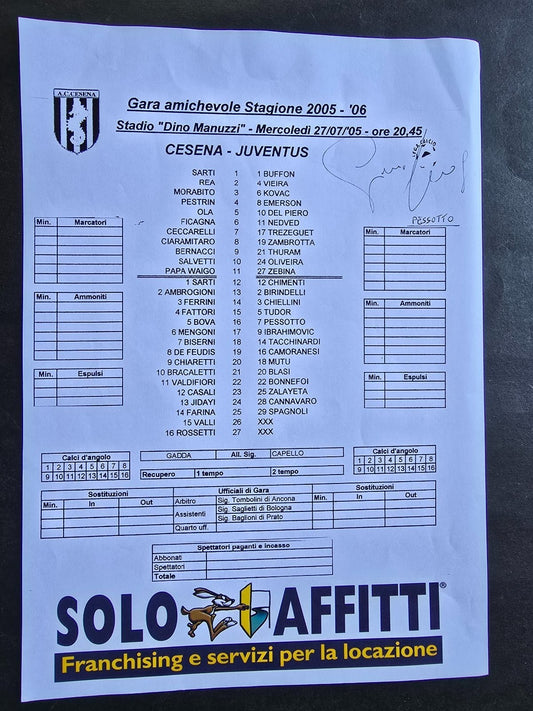 Autografo autograph originale su  programma Match Gianluca Pessotto