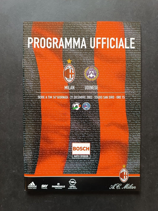 programma Ufficiale MILAN UDINESE 21 dicembre 2003