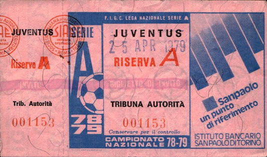 Biglietto stadio Juventus Riserva A Campionato Nazionale 78-79