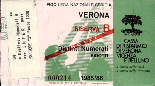 biglietto Ticket Stadio Lega Nazionale Verona 1985-86