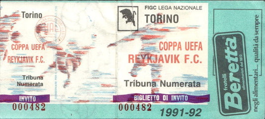 Biglietto stadio Torino Reykjavik 1991-92 Coppa Uefa n 000482