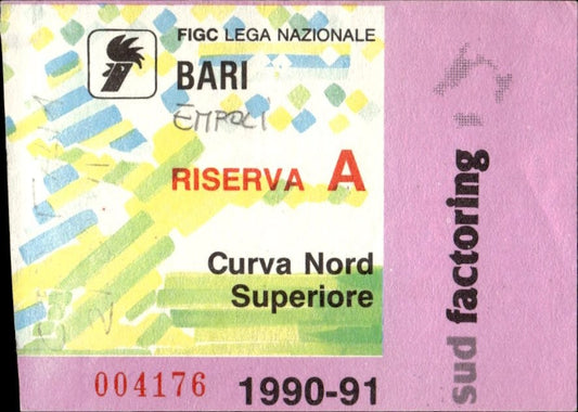 biglietto stadio BARI EMPOLI 1990/91