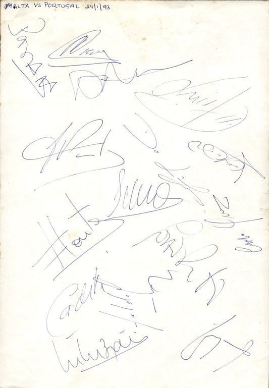 foglio con autografi orginali Malta vs Portogallo 1993