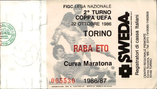 Biglietto stadio Torino-Raba Eto Coppa Uefa 22/10/1986 1986-87