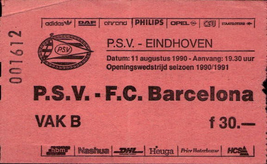 Biglietto stadio P.S.V-F.C Barcelona 1990/1991 11/08/1990 n 001612