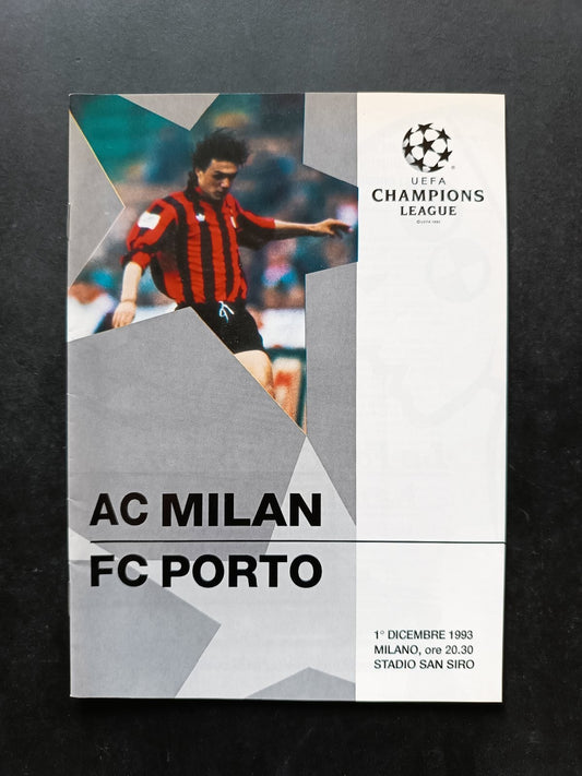 programma Ufficiale Champions League MILAN PORTO 1 dicembre 1993