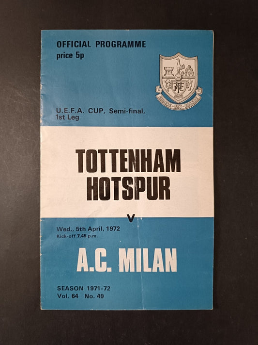 programma ufficiale COPPA UEFA TOTTENHAM MILAN 5 aprile 1972