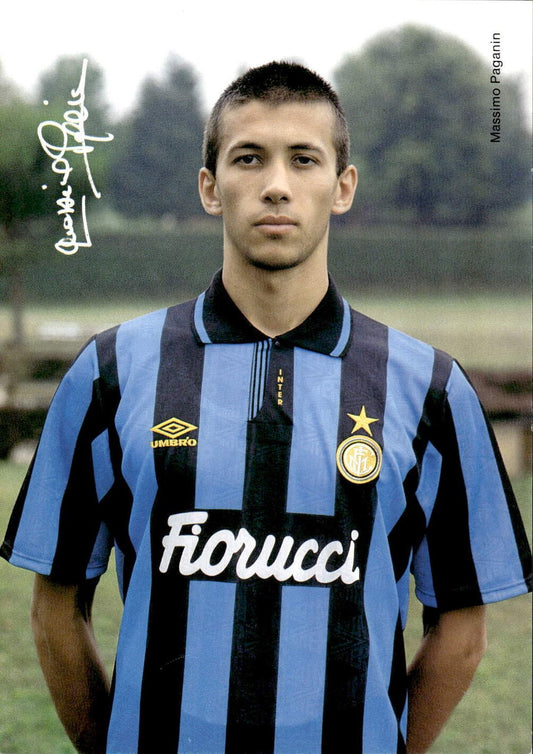 Cartolina Inter Massimo Paganin con autografo stampato Inter-Anderlecht 1996/97