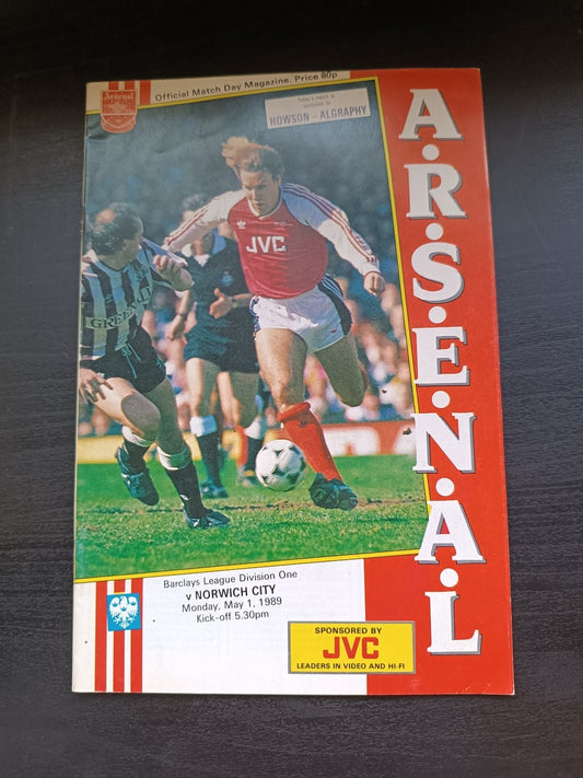 programma calcio Arsenal V Norwich City 1st 1989