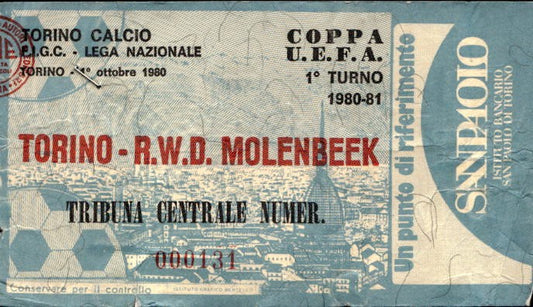 Biglietto stadio Torino R.W.D Molenbeek 1980-81 Coppa Uefa n 000131