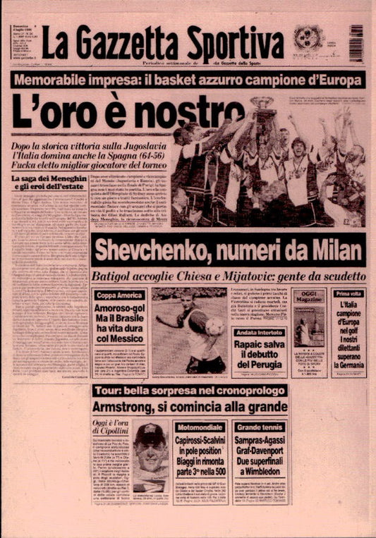 Cartolina La Gazzetta dello Sport basket campione d'Europa