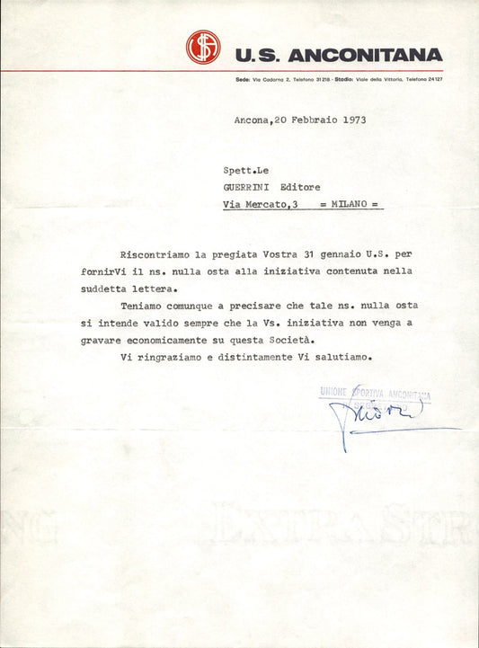 carta intestata societ� sportiva U.S. Anconitana 1973