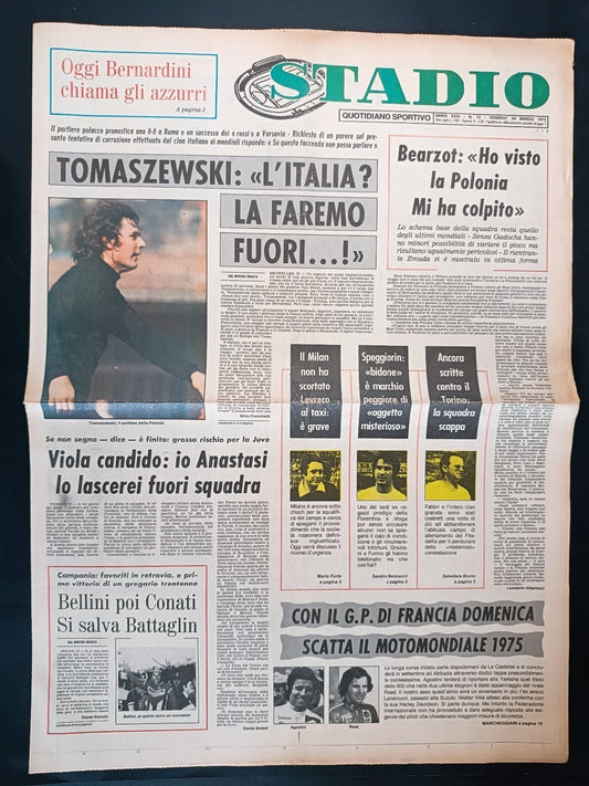 Quotidiano Sportivo STADIO numero 72 anno 1975 - Bearzot