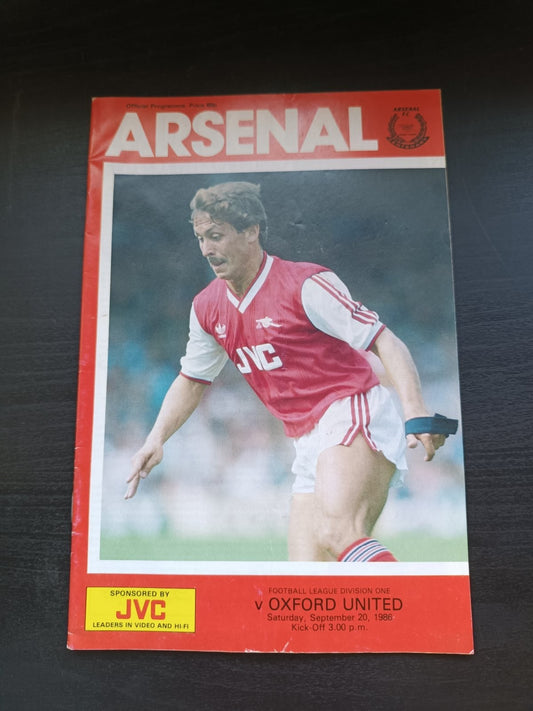 programma calcio Arsenal V Oxford 20th 1986