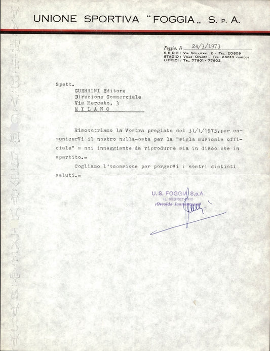 carta intestata societ� sportiva Foggia Spa 1973 01