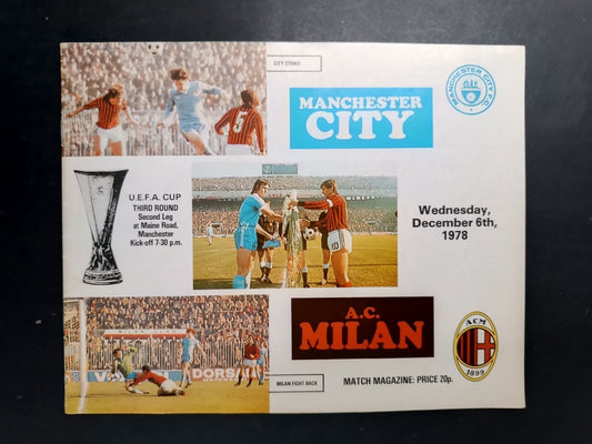 programma ufficiale UEFA CUP MANCHESTER CITY MILAN 6 dicembre 1978 (inglese)