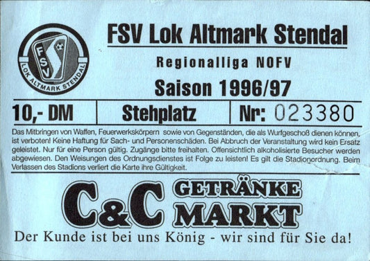 biglietto stadio FSV LOK ALTMARK STENDAL 1996/97