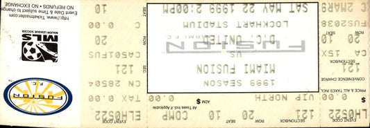biglietto stadio MIAMI FUSION VS D.C UNITED 22 MAGGIO 1999