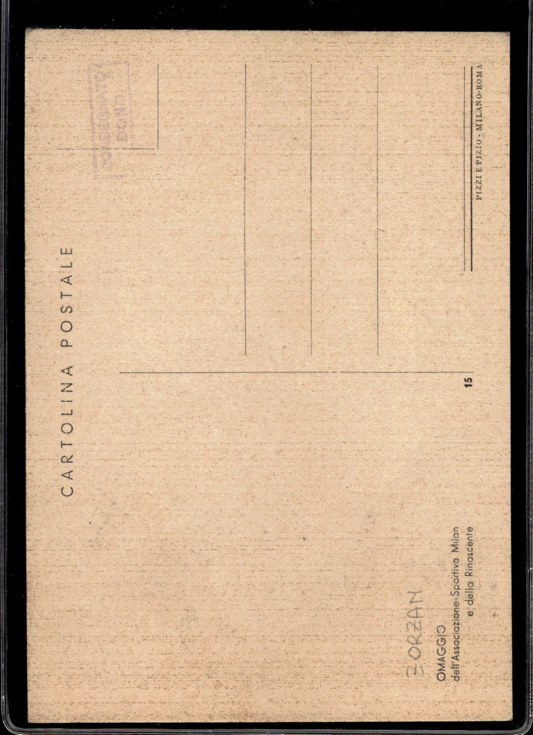 cartolina postcard calcio Milan #15 Zorzan