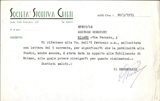 carta intestata societ� sportiva Chieti 1973
