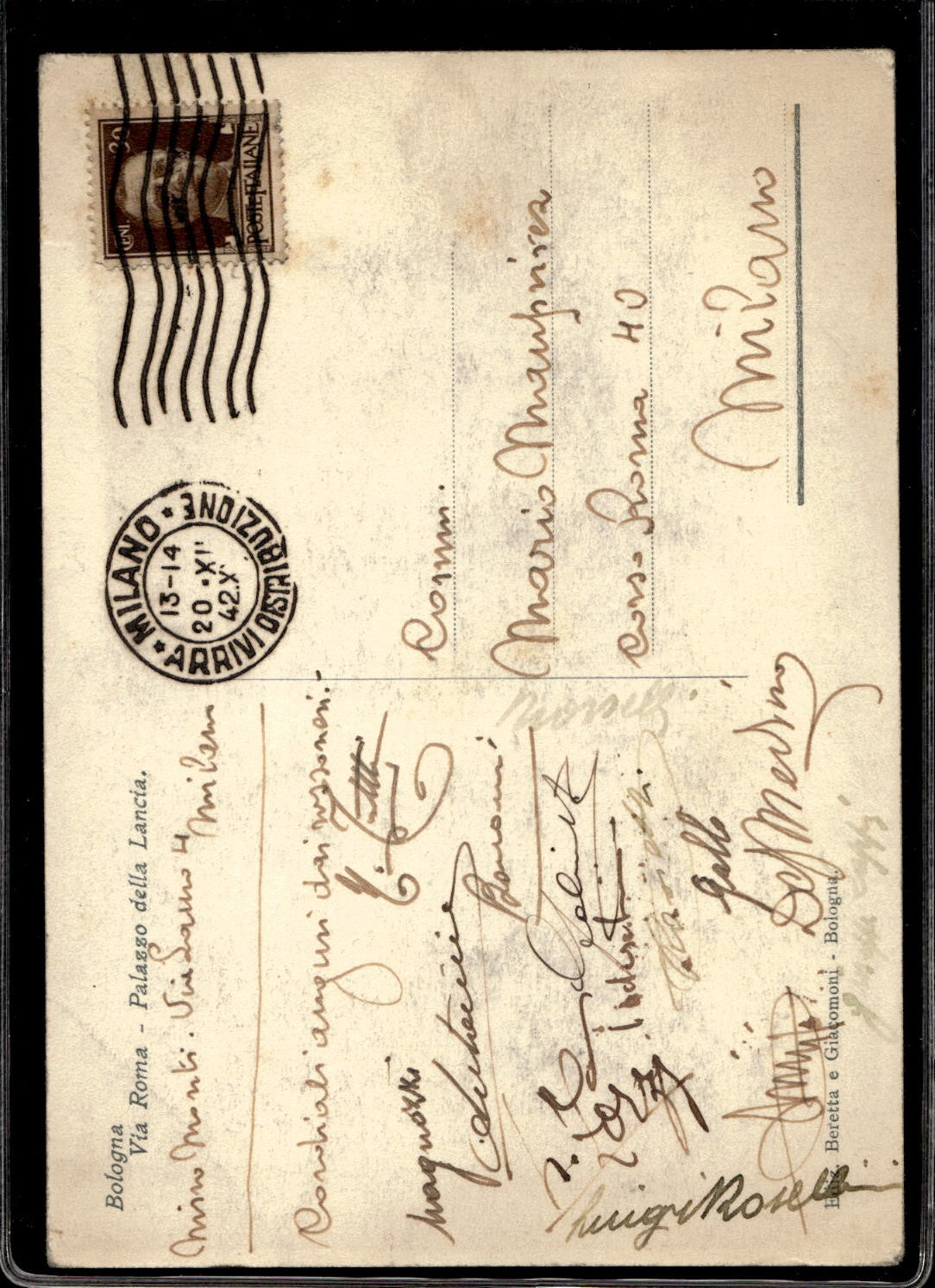 cartolina postcard Bologna Via Roma - autografi Milan