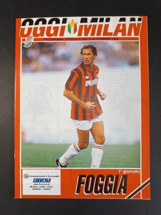 programma ufficiale OGGI MILAN 06 settembre 1992 Foggia 1� giornata Baresi
