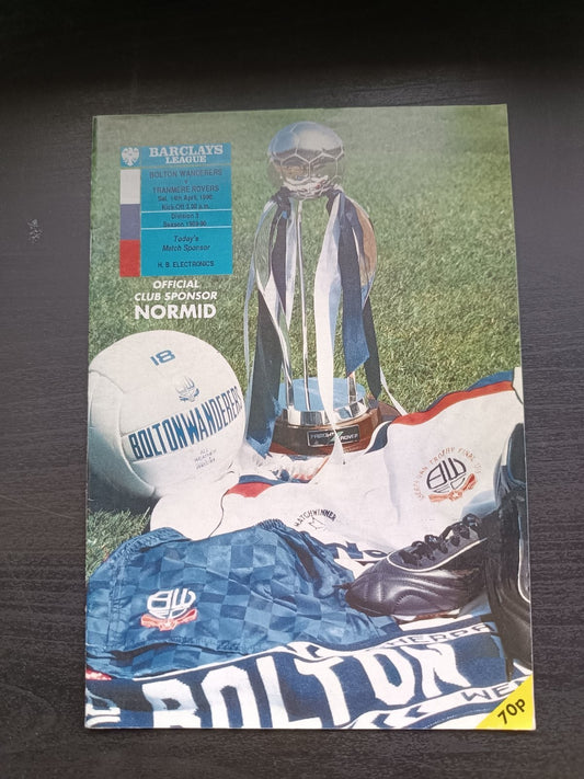 programma calcio Bolton Wanderers V Tranmere Rovers 14th 1990