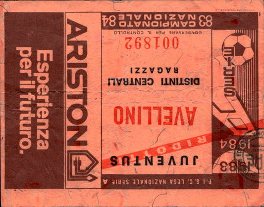 biglietto Ticket Stadio Juventus Avellino Campionato Nazionale 83-84