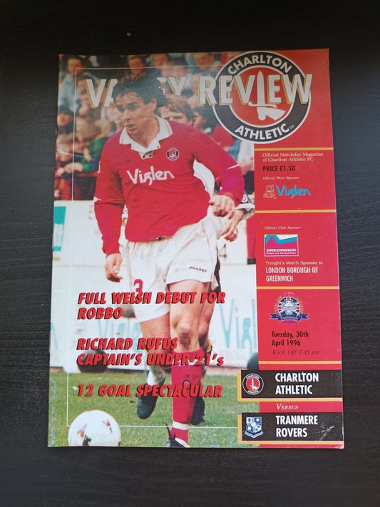 programma calcio Charlton Athetlic V Tranmere Rovers 30th 1996