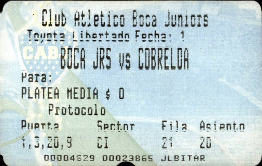 biglietto stadio BOCA JRS VS COBRELOA 502590