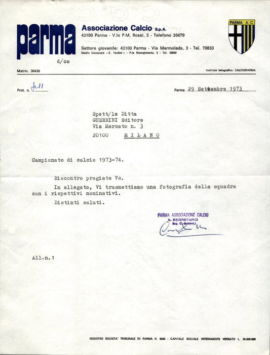carta intestata societ� sportiva Parma AC 1973 01