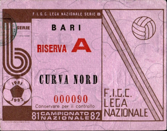 biglietto stadio CAMPIONATO NAZIONALE SERIE B BARI 1981/82