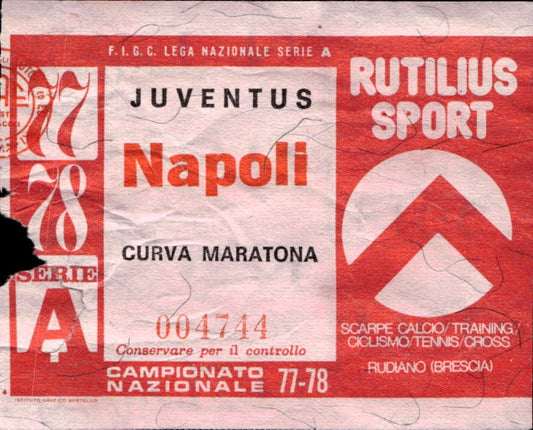 Biglietto stadio JUVENTUS NAPOLI Campionato Nazionale 77-78