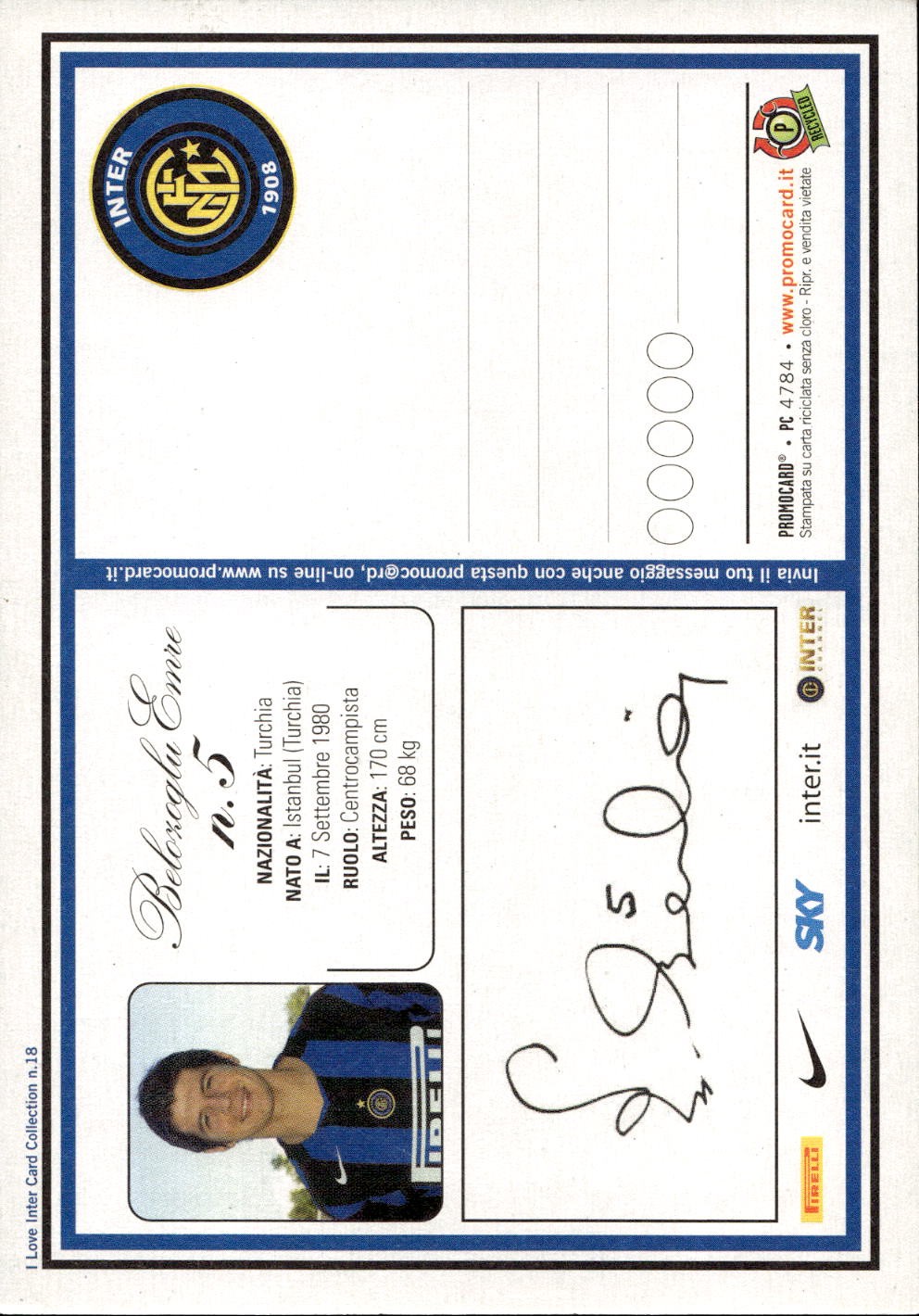 cartolina calciatori Inter Emre