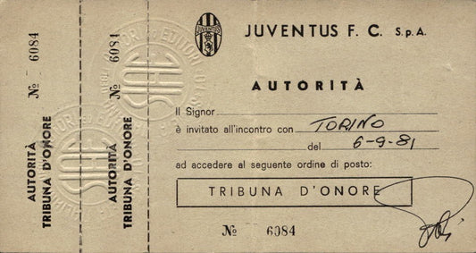 Biglietto stadio Juventus-Torino 06/09/1981