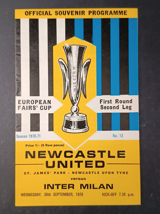 Programma ufficiale NEWCASTLE United vs INTER MILAN - 1970